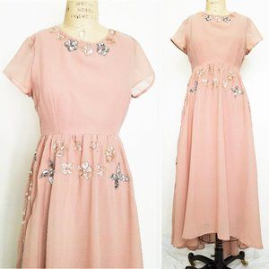 Maya Maternity Womens Dress Gown Dusty Rose Chiffon With Sequins Beads Flowers 8